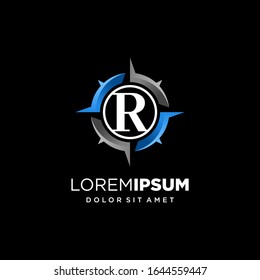 Initial Letter R with Compass Logo Design