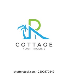 Initial letter R cottage house holiday logo design. Holiday travel and tourism logo deisgn vector