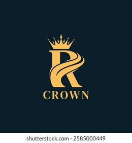 Initial letter R with Crown logo design. Beauty Initial identity logo icon. crown logo design vector template