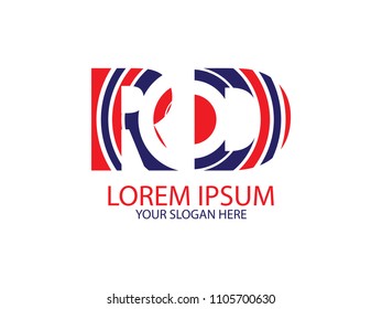 Initial Letter R and D circle line black, red and blue color Design Logo Vector Graphic Branding Letter Element.