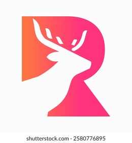 Initial Letter R Deer Logo Concept With Minimal Deer Head Symbol Vector Template