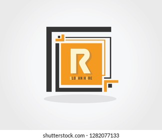 Initial Letter R Design Logo Vector With Box