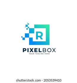 Initial Letter R Digital Pixel Logo Design. Geometric Shape with Square Pixel Dots. Usable for Business and Technology Logos