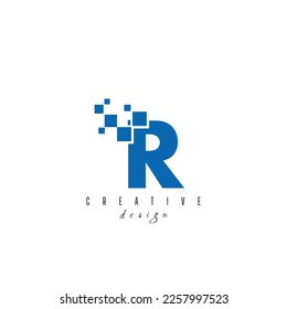 Letra inicial R Diseño del logotipo digital de píxeles. Forma geométrica con puntos de píxeles cuadrados. Usable para Logos de Negocios y Tecnología