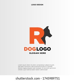 Plantilla de diseño del logotipo del perro R de la letra inicial