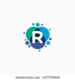 initial letter R with dot abstract logo designs. molecule Logo design. Lab Logo Design Element , Design Vector with Dots concept. - VECTOR