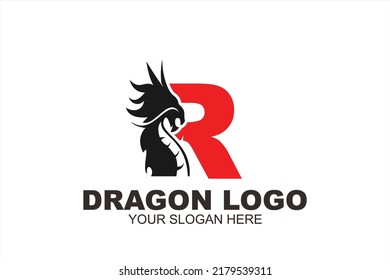 initial Letter R dragon logo