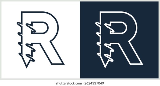 initial letter R drill logo line art
