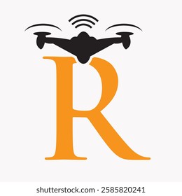 Initial Letter R Drone Logo Design Concept For Agriculture Irrigation Sigh Vector And Template