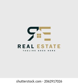 Initial Letter R and E Real Estate Logo. Construction Architecture Building Logo Design Template Element