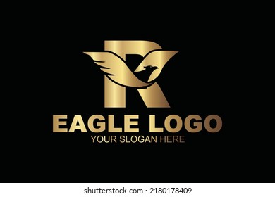 initial Letter R eagle gold logo