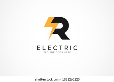 initial letter R for Electric logo, Letter R and thuder bolt combination, Flat Logo Design Template, vector illustration