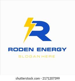 Letra inicial R Icono de logotipo eléctrico Plantilla de diseño de vectores.
