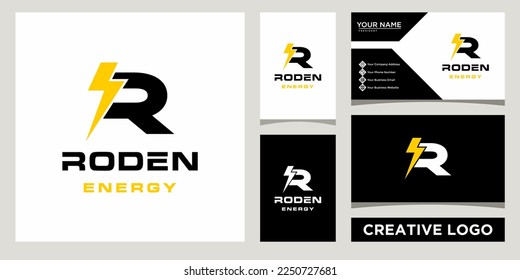 Letra inicial R Diseño de icono de logotipo eléctrico Plantilla con diseño de tarjeta de visita