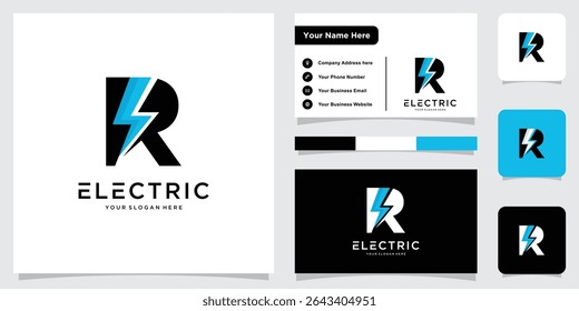 Initial letter R electric logo, Letter R and thunder bolt combination, Vector illustration