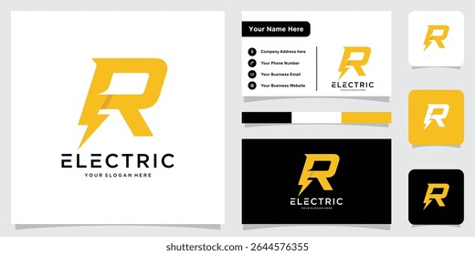 Initial letter R electric logo, Letter R and thunder bolt combination, Vector illustration
