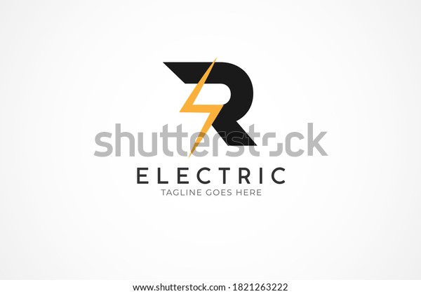 initial\
letter R for Electric logo, Letter R and thuder bolt combination,\
Flat Logo Design Template, vector\
illustration