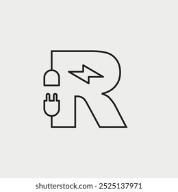 Letra inicial R Electricidad Diseño de Logo. Fuente de alfabeto de concepto de diseño eléctrico. Ilustración vectorial.