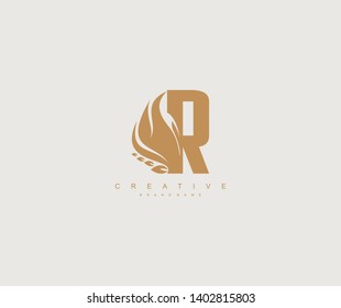 Initial Letter R Elegant Flaming Wings Emblem Monogram
