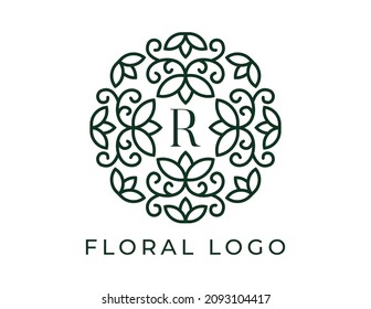 initial letter R Elegant Floral Logo Vector Design illustrations Template. 
Vector Logo design for natural products, flower shop, cosmetics, Organic, ecology concepts, health, spa.