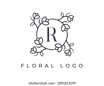 initial letter R Elegant Flower Logo Vector Design illustrations Template. 
Vector Logo design for natural products, flower shop, cosmetics, Organic, ecology concepts, health, spa