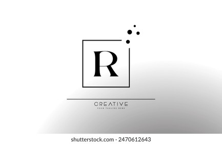 Initial letter R elegant and luxury Initial with Rectangular dots frame minimal monogram logo design vector template