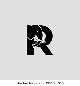 Letra inicial R con el logotipo del vector abstracto del elefante. Plantilla moderna de diseño de logotipo de letras de elefante R.