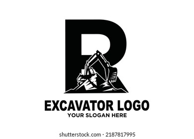 initial Letter R excavator  logo