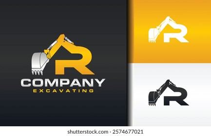 initial letter R excavator logo