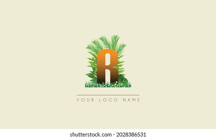 Letra inicial R   Palm tropical de verano exótico deja refrescante diseño del logo del icono de la playa 