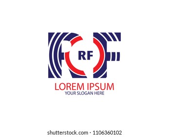 Initial Letter R and F circle line red and blue color Design Logo Vector Graphic Branding Letter Element.