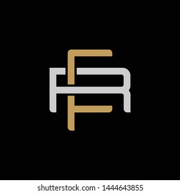 Initial letter R and F, RF, FR, overlapping interlock logo, monogram line art style, silver gold on black background