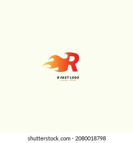 Initial letter R Fast speed, fire logo design template