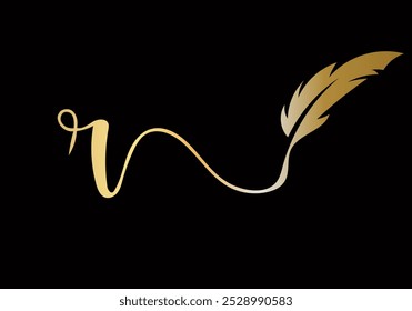 Initial Letter R Feather Logo Design Vector Template. Feather Symbol