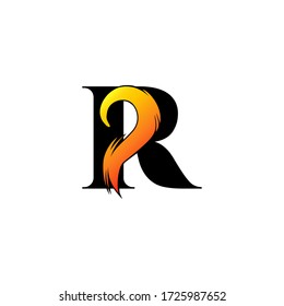 Initial Letter R Fire Flame in art style logo design