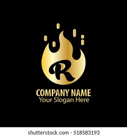 Initial Letter R With Fire Logo 