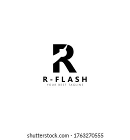 Initial letter R flash logo vector design template. Black letter with negative space isolated on white background. Can be used for company logo or symbol