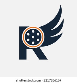 Anfangsbuchstaben R-Flimmlogos Vorlage für das Design des Flimmlogos, Filme, Feder, Flügel, Rollen-Logos