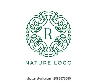 initial letter R Floral Logo Vector Design illustrations Template. 
Vector Logo design for natural products, flower shop, cosmetics, Organic, ecology concepts, health, spa.