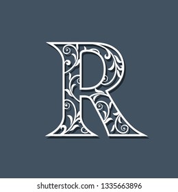 Initial Letter R. Floral Monogram Template. Filigree Logo. Floral Pattern. Elegant Emblem. Decorative Font. Graceful style. Calligraphic Luxury Design. Beauty Ornament. Vector Illustration