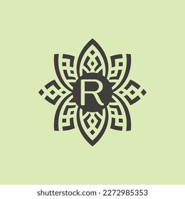 Initial letter R floral ornamental border frame logo