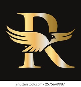 Initial Letter R Flying Eagle Logo Concept For Speed Icon and Transportation Symbol Vector Sign