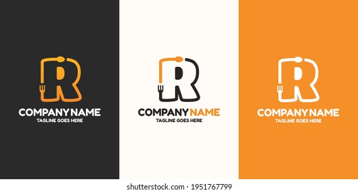 Initial letter R food Logo Design Template. Illustration vector graphic. Design concept fork and spoon With letter symbol. Perfect for cafe, restaurant, cooking business