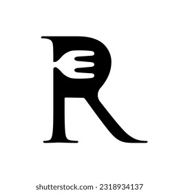 Initial Letter R with fork for Food Restaurant Logo Design Inspiration