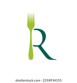 Initialbuchstabe R mit Gabel für das Design von Food-Restaurant-Logos Inspiration