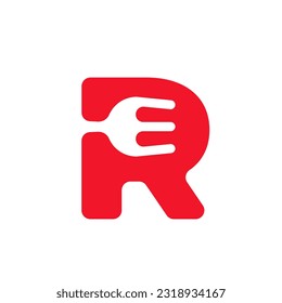Initial Letter R with fork for Food Restaurant Logo Design Inspiration