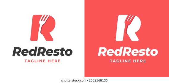 Initial Letter R with Fork Icon Logo Inspiration. Fork with Letter R Logo for Restaurant, Catering, Cafe, and Food Service Branding. Alphabet Restaurant Vector Logo Illustration.