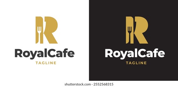 Initial Letter R with Fork and Knife Icon Logo Inspiration. Knife and Fork with Letter R Logo for Restaurant, Catering, Cafe, and Food Service Branding. Alphabet Restaurant Vector Logo Illustration.