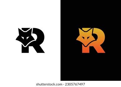 Initial Letter R with Fox Logo Design. Fox letter R logo with animal design template