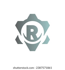 Initial Letter R gear engineering logo design vector